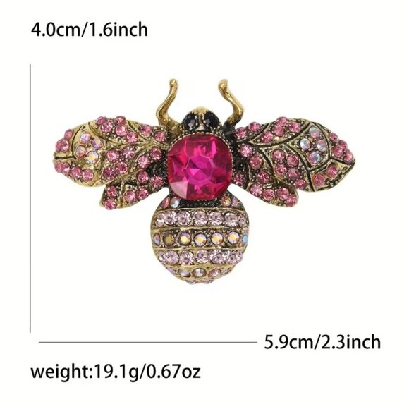 Bee Brooch Beautiful Rhinestone Pin Hollywood Glam Stunning Stylish Trendy Pink - Picture 3 of 3